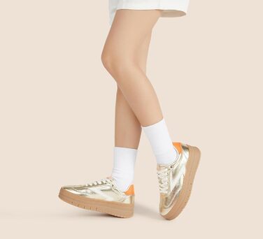 Жіночі туфлі на платформі Lucky Step з замші та гумовою підошвою, золотисті - ретро дизайн для тенісу та повсякденного носіння, 38 EU