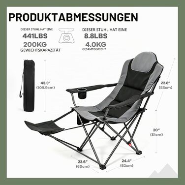 Складане кемпінгове крісло OUTSIDER Heavy Duty, посилене, до 200 кг, чорне