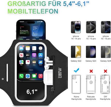 Спортивний браслет EOTW для телефону та AirPods: зручна фіксація на руці, сумісний з iPhone, Galaxy та MP3-плеєрами (5.5'-6.0')