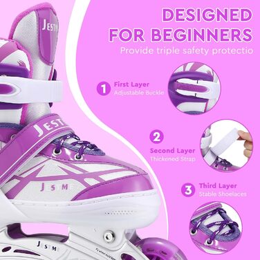 Дитячі ролики для дівчаток, регульовані, ролики-інлайни, ролики для дітей, для занять в приміщенні та на вулиці, розмір M (EU32-36), фіолетовий