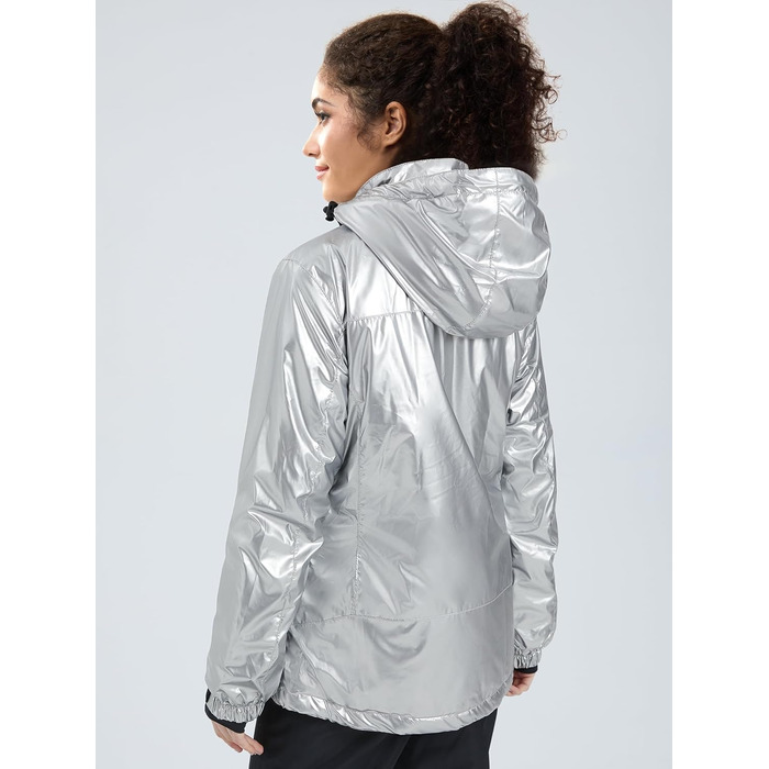 Жіноча водонепроникна куртка для сноубордингу та лижного спорту FREE SOLDIER з флісовою підкладкою та капюшоном. Тепла зимова куртка-дощовик з повністю проклеєними швами (L, срібляста)