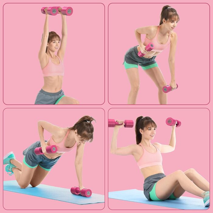 Sportneer Регульовані гантелі – набір для жінок 1–2,5 кг, 4-в-1, для дому, фітнесу, силових тренувань, подарунок, темно-рожевий