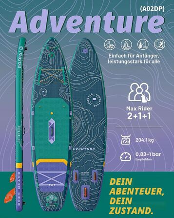 SUP-дошка iTAOSTAR Adventure 365x88/99 см, надувна, з сидінням, темно-зелена – для підлітків та дорослих