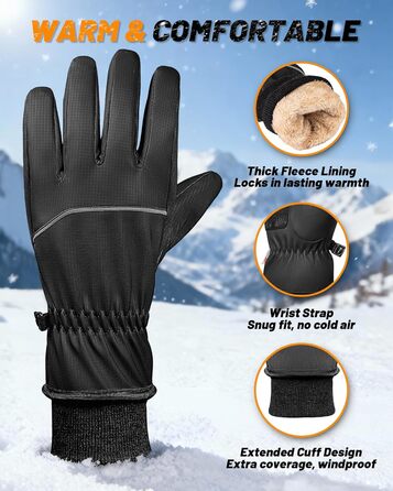 Водонепроникні зимові рукавички GXCROR для жінок та чоловіків з підтримкою сенсорного екрану, 3M Thinsulate, для катання на лижах, велосипеді, прибирання снігу та робіт на відкритому повітрі, до -20°C, теплоізоляція