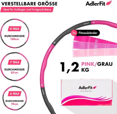Hula Hoop AdlerFit для дорослих та дітей: фітнес-обруч для схуднення, 1,2 кг, діаметр до 100 см