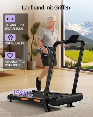 Бігова доріжка LONTEK складана для дому з нахилом, 10 км/год, 16%, LED-дисплей, пульт ДУ, 3.0 к.с., макс. навантаження 159 кг, чорна