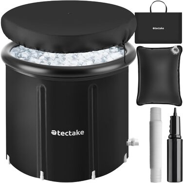 Тектейк® Ванна для криотерапії з кришкою, бак для крижаних ванн, ванна для холодної терапії, бак для льоду, надувна ванна, складана ванна для дорослих - Ø 90 x 75 см