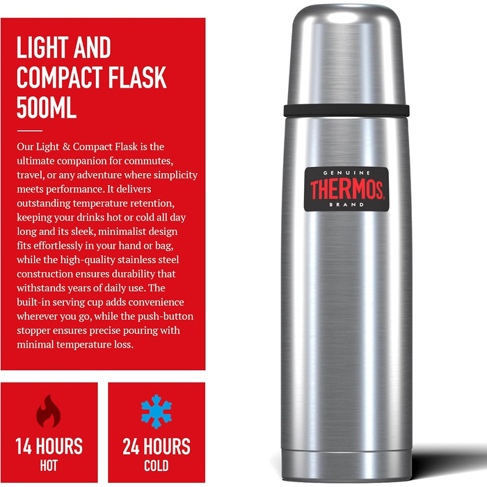 Термос із нержавіючої сталі Thermos, легка та компактна термопляшка, 0.5 л