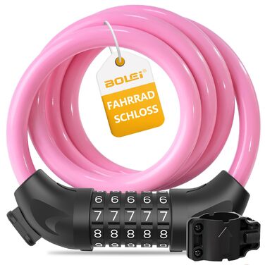 Замки для велосипеда з кодом 12 мм/120 см, кабельний замок від крадіжок з 5-значним кодом, вологостійкий замок-кабель для велосипеда, електровелосипеда, дитячої коляски, драбини (Чорний) (Рожевий)