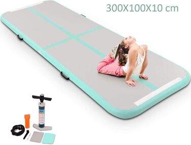 Надувний гімнастичний мат COSTWAY 300x100x10 см для фітнесу, йоги, тренувань, захисний м'який мат, портативний