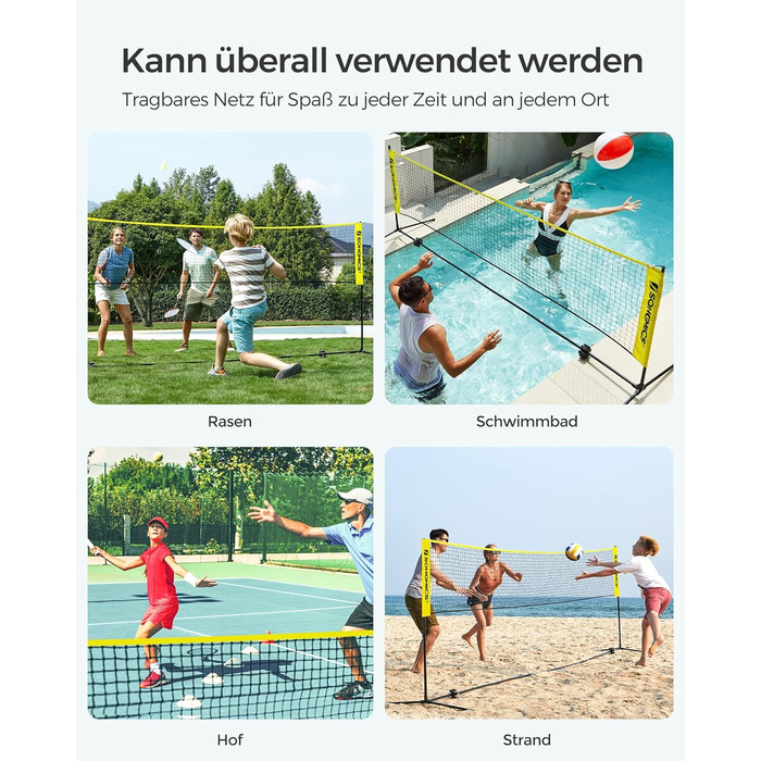 SONGMICS М'язова сітка для бадмінтону та волейболу, регульована висота, переносний набір для тенісу, пляжного волейболу, для саду, парку, на відкритому повітрі (4 м, жовта)