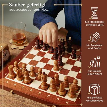 Шаховий набір Intarsien Pearl XL з вишневого дерева | Master of Chess | Шахи 42 см | Класичні шахи для дітей та дорослих - шахове поле та фігури з вишні XL