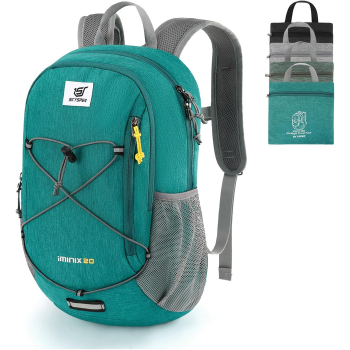 SKYSPER 20L складаний рюкзак для туризму, ультралегкий туристичний та дорожній рюкзак для походів і кемпінгу, бірюзовий