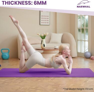 Килимок для йоги Narwhal TPE, 190x80 см, антиковзаючий, фіолетовий/рожевий