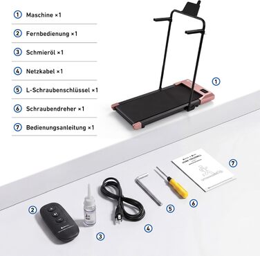 Бігова доріжка DeerRun Walking Pad з нахилом 6% для дому та офісу, компактне підстільне Laufband з LED-дисплеєм, пультам та підтримкою додатка, до 136 кг, світло-рожева