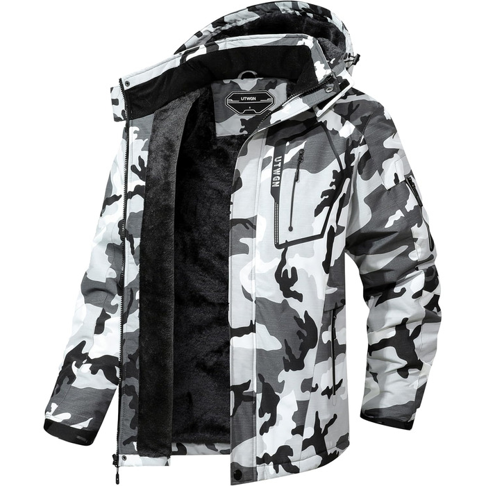 Чоловіча зимова куртка для сноуборду та лиж, водонепроникна, вітрозахисна, з капюшоном, камуфляж, чорний колір