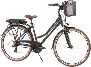 Електровелосипед F.lli Schiano E-Ride 28'' для дорослих, трекінговий, комфорт, акумулятор до 25 км/год, з кошиком і захистом ланцюга, чорний