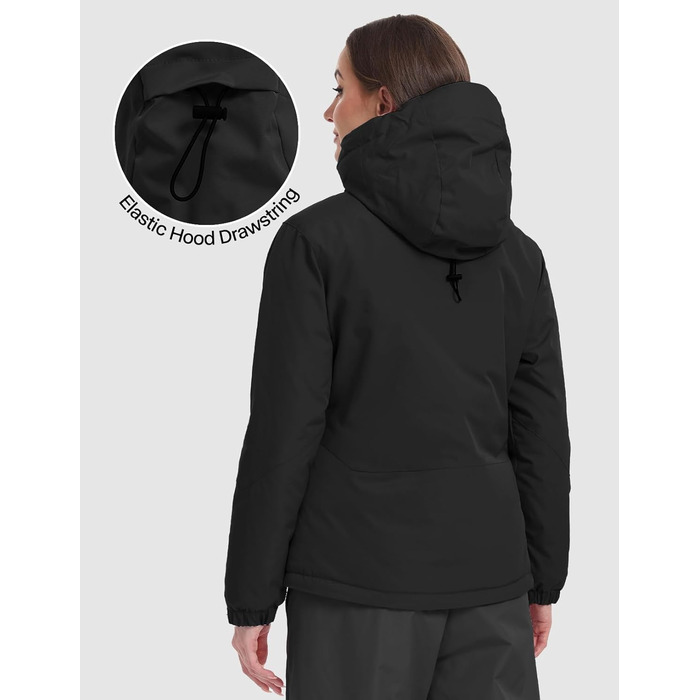 Жіноча лижна куртка GEMYSE з інтегрованими плечовими ременями. Тепла водонепроникна вітронепроникна куртка-сніжинка для активного відпочинку (M, Чорний)