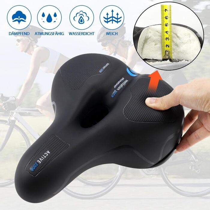 Велосипедне сідло Cloud Comfort Pro 2.0: М'яке, ергономічне, з пам'яті ефектом, амортизуюче, дихаюче. Підходить для чоловіків, жінок та дітей. City, Mountain Bike, з підвіскою.