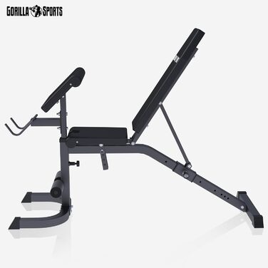 Лава для жиму Gorilla Sports® з регулюванням, до 250 кг - багатофункціональна лава для силових тренувань, прес, біцепс, чорна