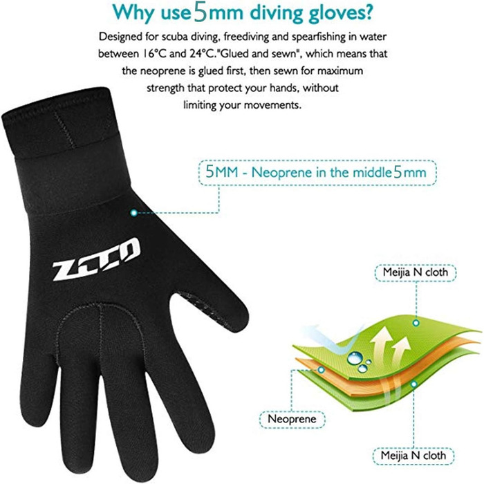 Рукавички для дайвінгу ZCCO 3 мм з неопрену, антиковзні, з регульованим ремінцем для чоловіків та жінок (XL)