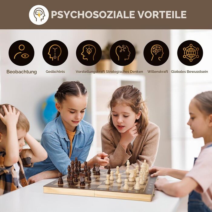 Магнітний дерев'яний шаховий набір Peradix — складальна шахівниця 38x38 см з додатковими фігурами королеви, для дорослих та дітей