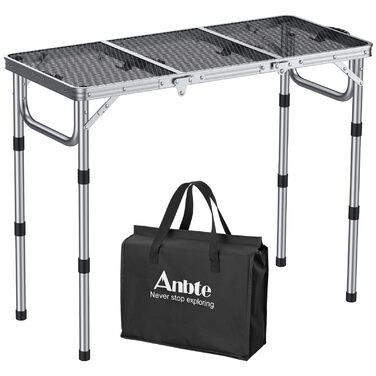 Стіл для кемпінгу Anbte Grilltisch 58x40 см, алюмінієвий каркас, регульована висота (26/48/70 см), складаний, для пікніка, BBQ, саду, балкону (срібний)
