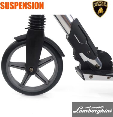 Скутер Lamborghini Tretroller Cityroller з великим колесом, складний, регульована висота, для дорослих та дітей, з підставкою, передньою амортизацією та гальмом на задньому колесі, до 100 кг (Сірий)