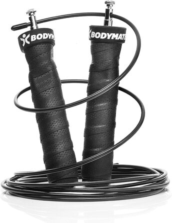 Стрибкове канат BODYMATE з антиковзними ручками, 2 знімні вантажі та регульовані сталеві канати з захистом від зносу для CrossFit, функціональних тренувань та боксу