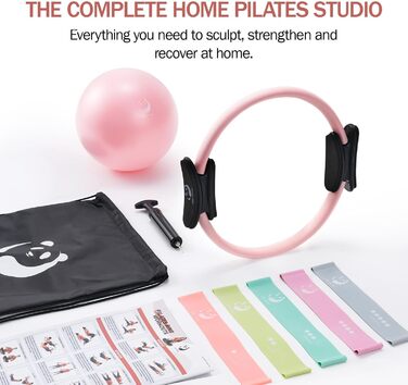 Pilates-кільце Slim Panda з м'ячем, гумками та сумкою, рожеве - 35 см