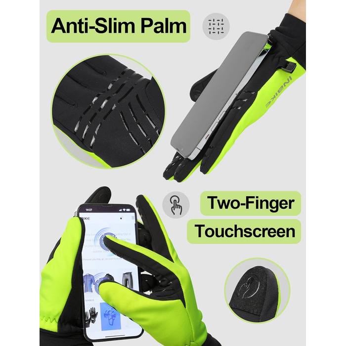Зимові рукавички для велоспорту та катання на лижах з сенсорним екраном, вітрозахисні, теплі, зелені, XL