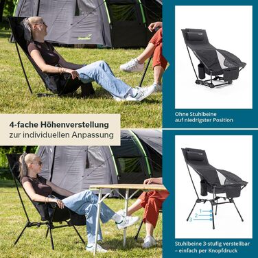 Сккандика Кемпінг стілець Compact, до 150 кг, сірий/зелений, 2 шт. | Зручний, легкий, складний, для кемпінгу, риболовлі