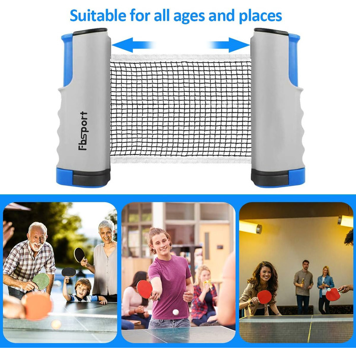 FBSPORT Набір для настільного тенісу Професійний: 2 ракетки, сітка, 6 м'ячів, сумка (сірий)