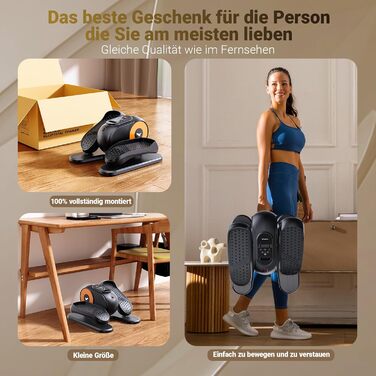 Міні еліптичний тренажер MERACH для дому, електричний крос-тренажер під стіл з пульт дистанційного керування, дисплеєм, 12 швидкостей, петлі для ніг, тихий та портативний, для людей похилого віку та дорослих (E37-Schwarz)