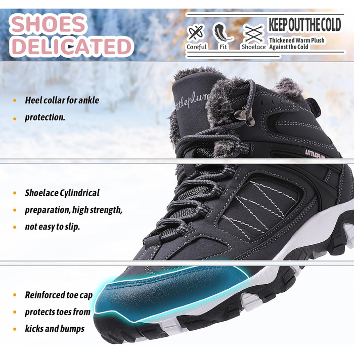 Зимові черевики ASHION для жінок: утеплені, водонепроникні, для ходьби та відпочинку на природі, розмір 36-42, колір: темно-синій