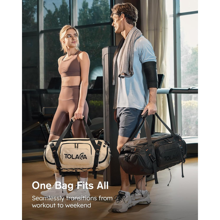 Спортивна сумка-рюкзак Tolaccea 40L з відділеннями для взуття, мокрого одягу та ноутбука 15.6