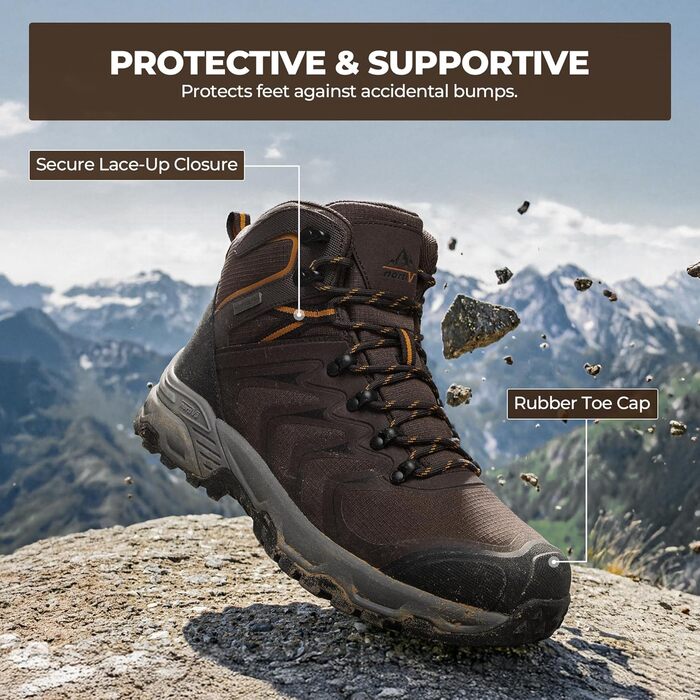 Чоловічі водонепроникні трекінгові черевики NORTIV 8 для хайкінгу, кемпінгу та активного відпочинку. Розмір 43 EU, колір коричневий.
