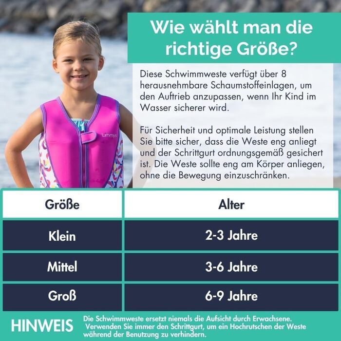 Дитячий жилет для плавання Limmy - плавальна допомога з регульованою плавучістю, сертифікат CE, рекомендовано Vergleich.de, м'який неопрен, безпечне та міцне виготовлення, з сумкою для транспортування. Рожева вітряна турбіна (M)