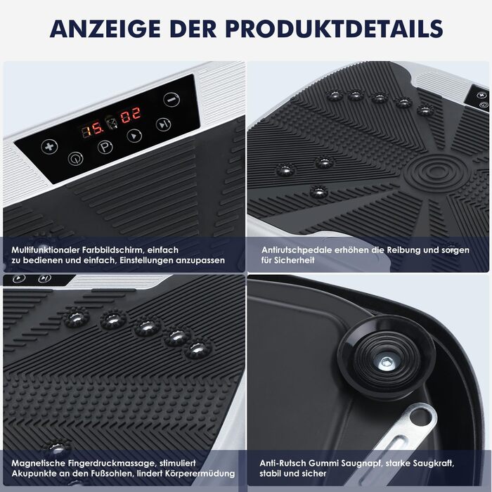 Вібраційна платформа Oyajia для дому: тренажер для схуднення, формування фігури та м'язів (99 рівнів, чорно-сріблястий)