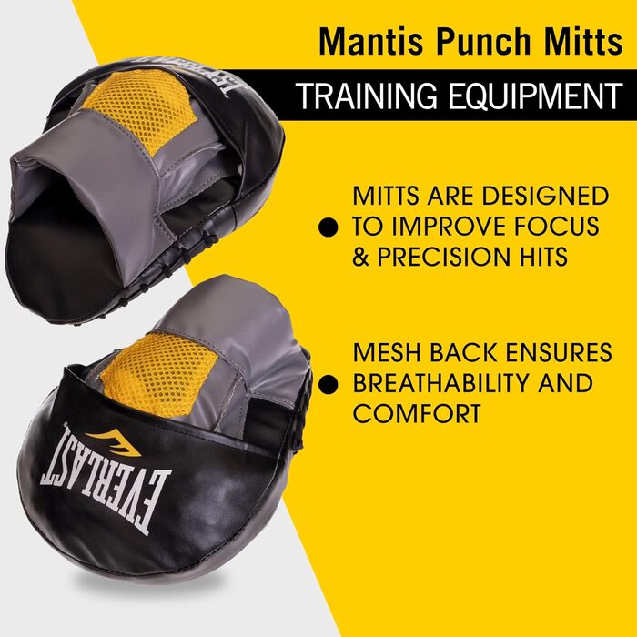 Лапи для боксу Everlast Evergel Mantis, унісекс, захист рук, сірі/жовті, універсальний розмір