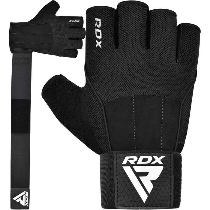 Тренувальні рукавички RDX Fitness з фіксаторами зап'ястя, 15 дюймів, чорні, для фітнесу, важкої атлетики, чоловічі/жіночі