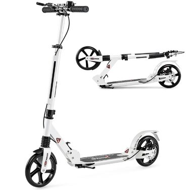 COSTWAY Розкладний електросамокат для дітей та дорослих, білий. Самокат з дзвінком, підніжкою, вантажопідйомністю 100 кг та ременем для перенесення