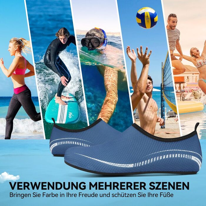 Чоловічі та жіночі водяні черевики для плавання та відпочинку на пляжі. Швидка сушка, антиковзаюча підошва, унісекс (46 EU, блакитний)