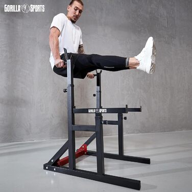 GORILLA SPORTS® Стійка для присідань із турніком, регульована висота і ширина, навантаження до 300 кг, чорна – стійка для штанги, для присідань, для жиму лежачи