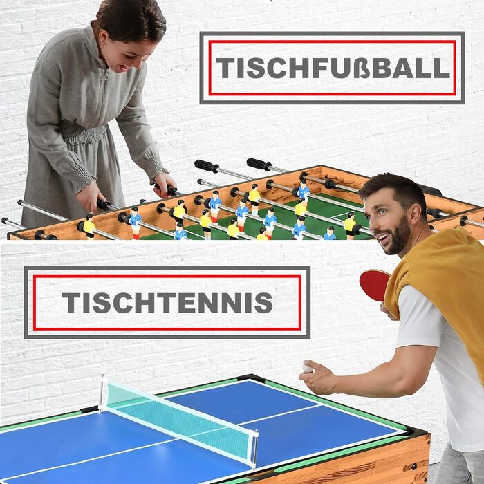 СеренЛайф 4-в-1/5-в-1 Багатофункціональний стіл – більярдний, тенісний, кікер, хокей, шафлборд та боулінг – ігровий стіл для дітей та дорослих, 4-в-1, кікер-версія