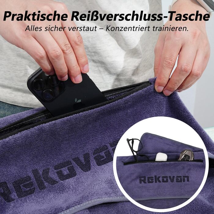 Набір рушників для фітнесу - великий 135×50 см з кишенею на блискавці & спортивний рушник 100×30 см - з високоякісної мікрофібри, швидковисихаючий та м'який - з мішком для зберігання - для спортзалу, тренувань, йоги, фітнесу. Глибокий фіолетовий колір