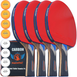 Набір для пінг-понгу MaxMVMT – 7 шарів карбону, комплект для 4 гравців, преміум гума 2.1 мм, 8 тенісних кульок, портативна сумка