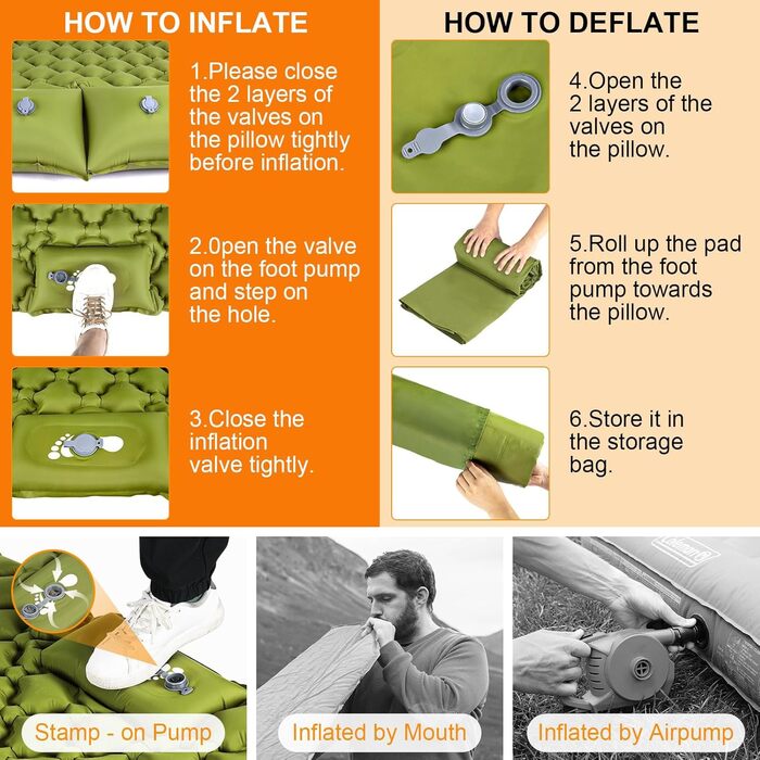 Двоспальний килимок для кемпінгу, самонадувний, 10.2 см, Army Gelb