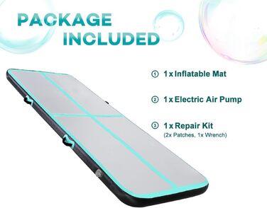 Гімнастична килимок для тренувань 500x200x20 см, надувний, чорно-зелений