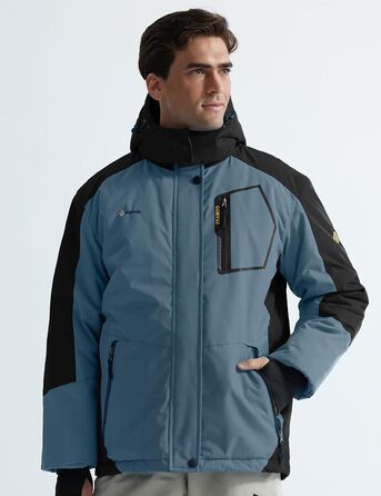 Чоловіча водонепроникна лижна куртка GEMYSE з флісовою підкладкою, вітрозахисна, зимова куртка з капюшоном (S, чорний/сірий)